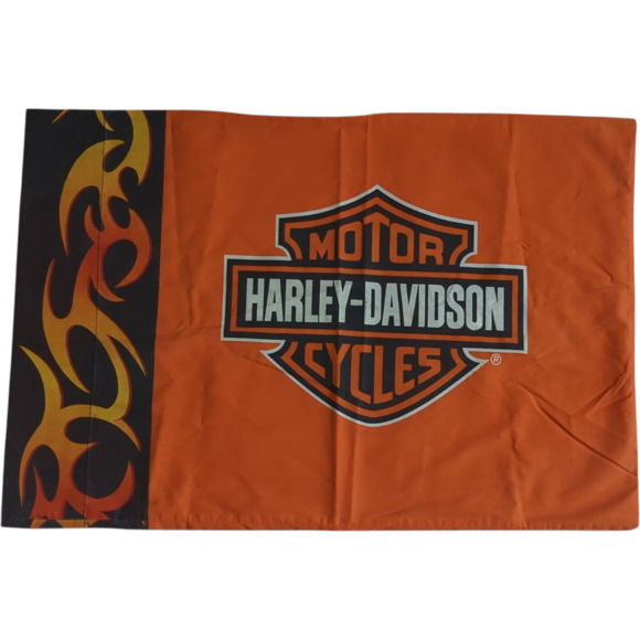 Harley-Davidson Orange Flame Pattern‎ Pillowcase Vintage 1990s Standard Size - Picture 1 of 9
